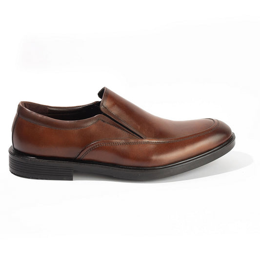 Genuine Leather Moc Toe Loafers - BROWN