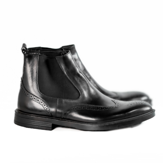 Genuine Leather Brogue Half Boots – Black